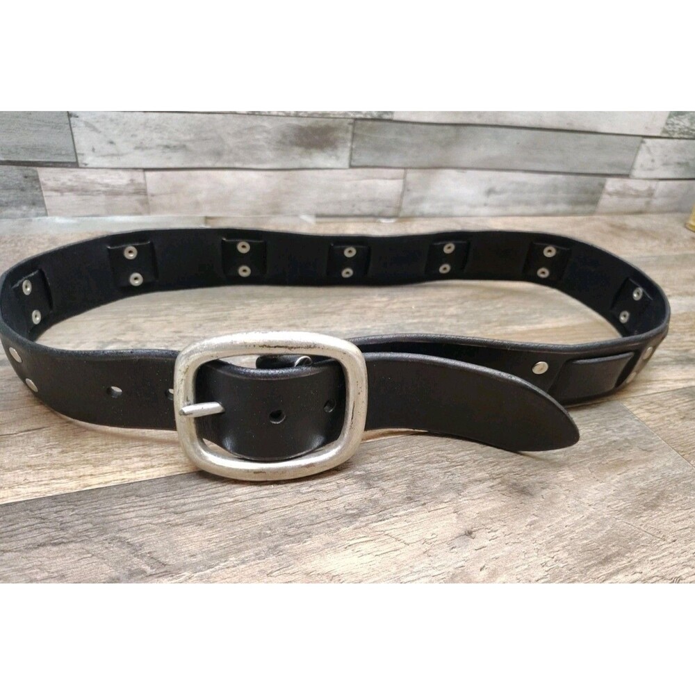 Lucky Brand Men’s Size 34 Length Black Leather Studded Belt Y2K Rocker Emo-core